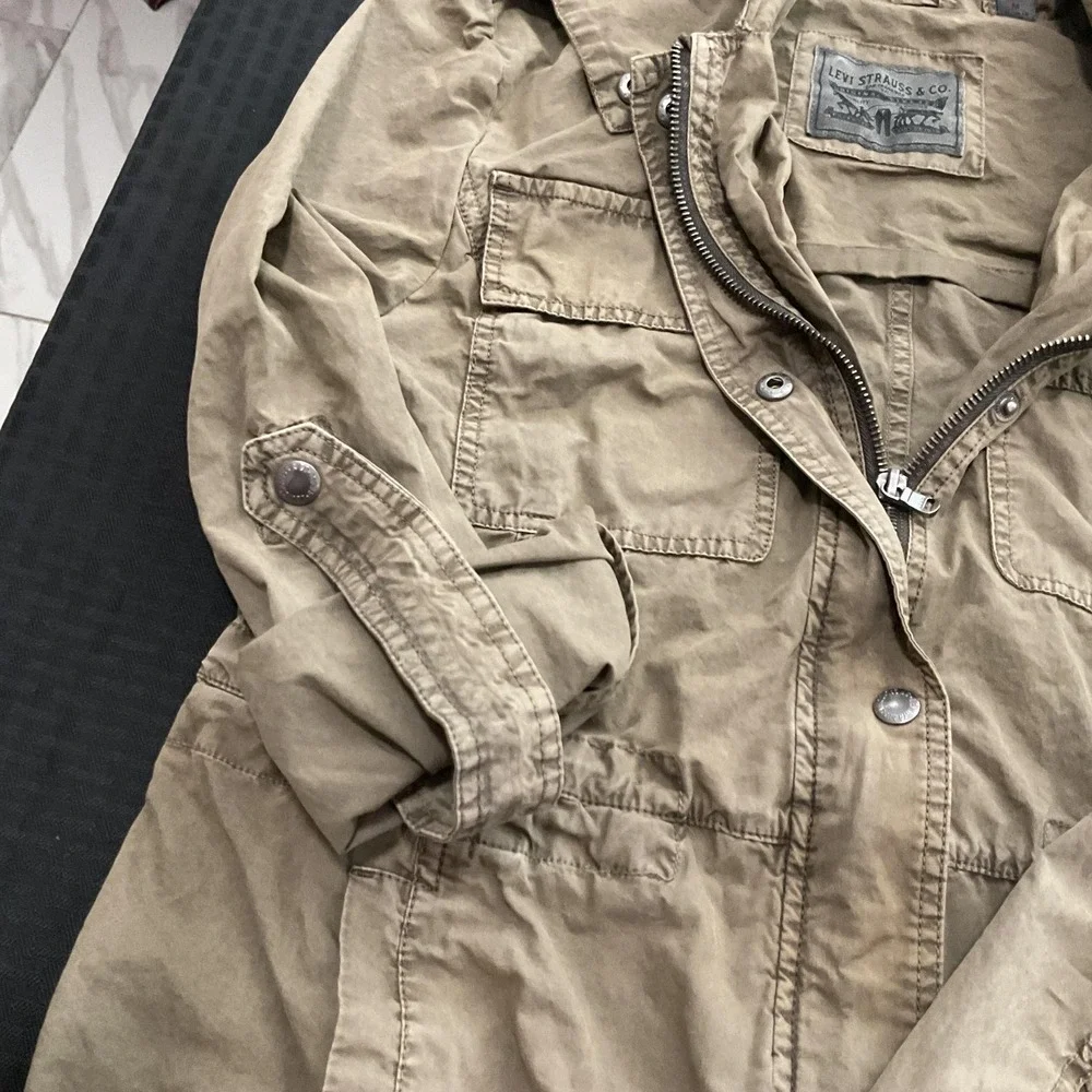 Levi's Jacket Womens Med OliveGreen Canvas Hooded Fishtail Parka Utility Pockets